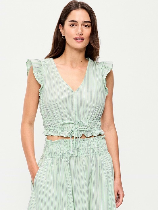 Old Navy Tops - Old Navy Mint Green Striped V-Neck Ruffle Crop Top